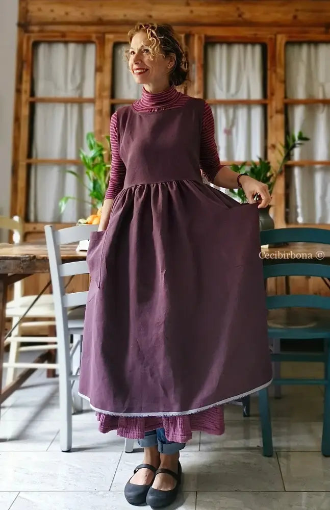 Grembiule in lino color prugna (Ref. 38) grembiule donna tessuti moderni