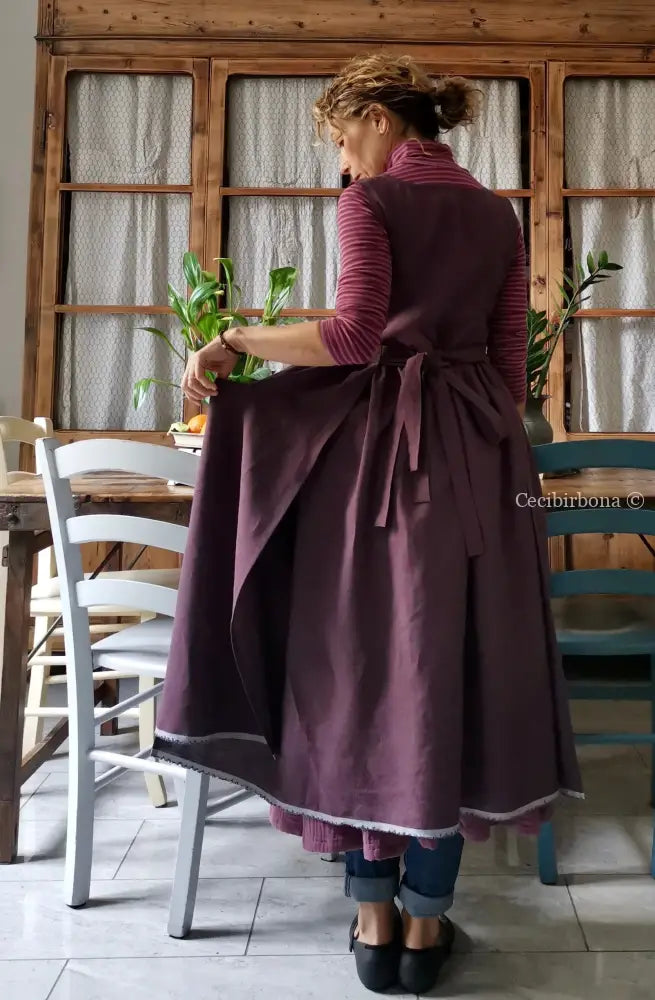 Grembiule in lino color prugna (Ref. 38) grembiule donna tessuti moderni