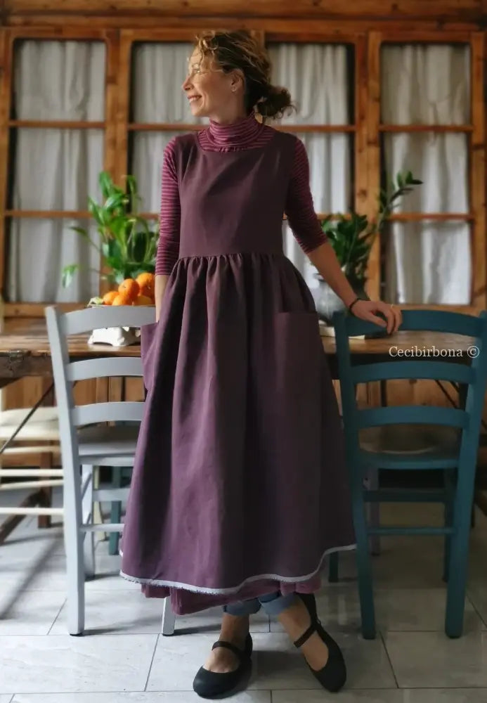 Grembiule in lino color prugna (Ref. 38) grembiule donna tessuti moderni