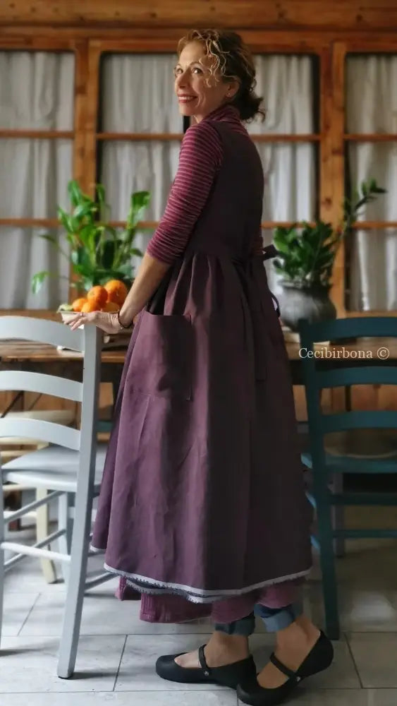 Grembiule in lino color prugna (Ref. 38) grembiule donna tessuti moderni