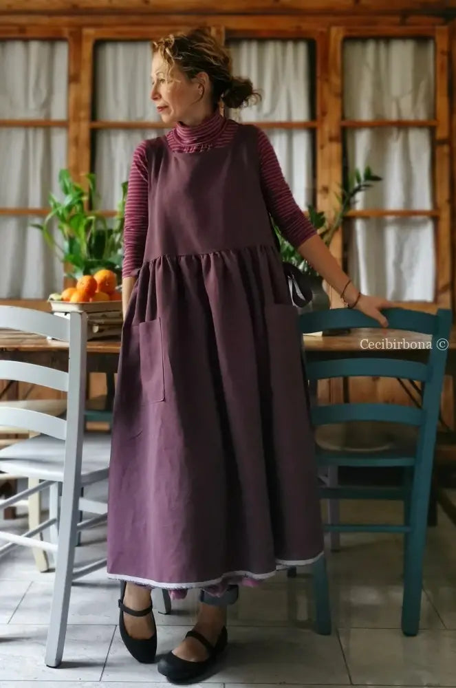 Grembiule in lino color prugna (Ref. 38) grembiule donna tessuti moderni