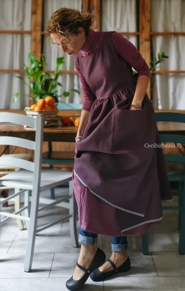 Grembiule in lino color prugna (Ref. 38) grembiule donna tessuti moderni