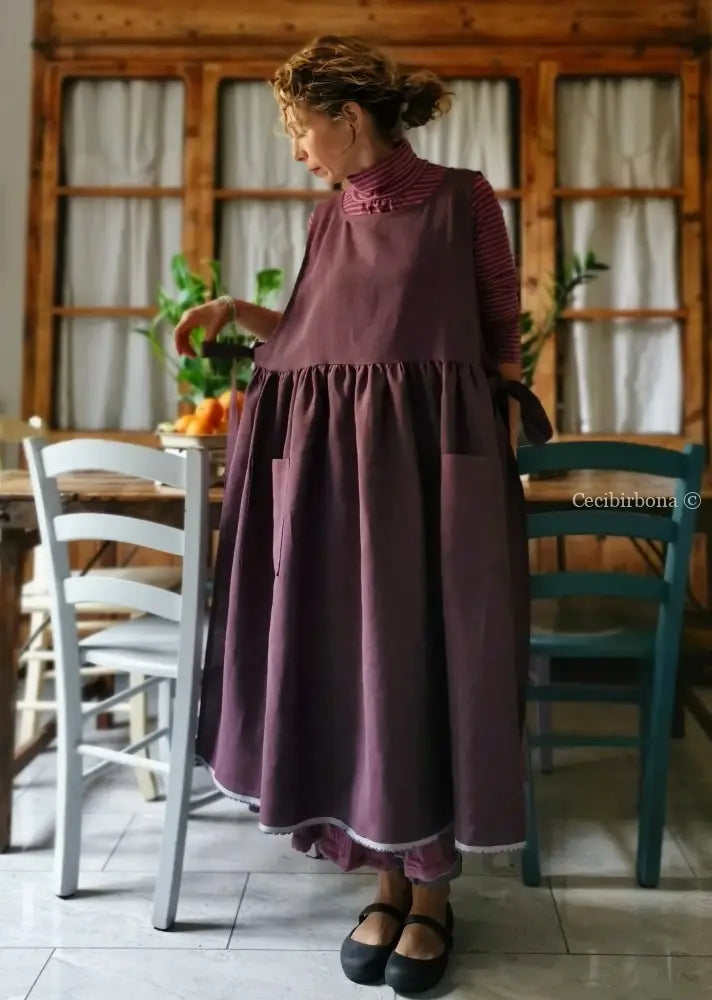 Grembiule in lino color prugna (Ref. 38) grembiule donna tessuti moderni