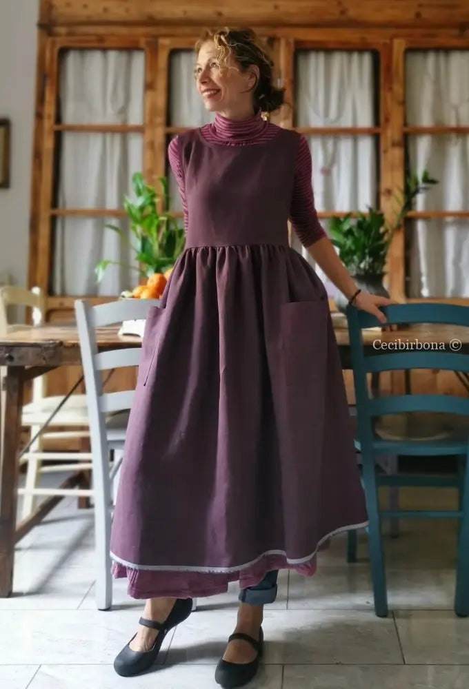 Grembiule in lino color prugna (Ref. 38) grembiule donna tessuti moderni