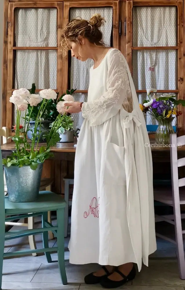 Grembiule in lino con monogramma rosso AG (Ref. 161) grembiule donna tessuti antichi