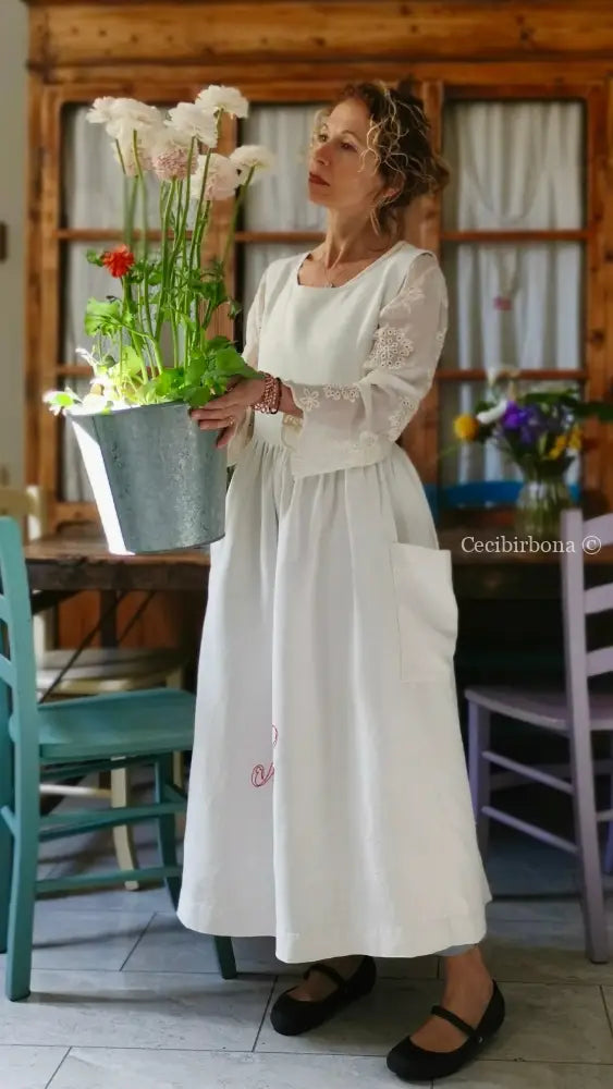 Grembiule in lino con monogramma rosso AG (Ref. 161) grembiule donna tessuti antichi