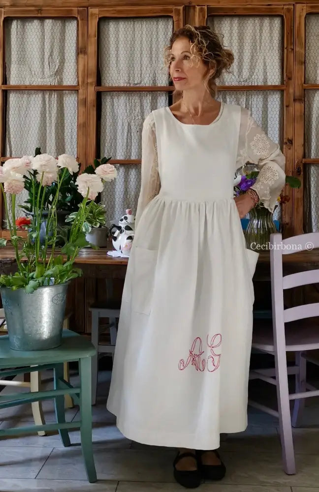 Grembiule in lino con monogramma rosso AG (Ref. 161) grembiule donna tessuti antichi