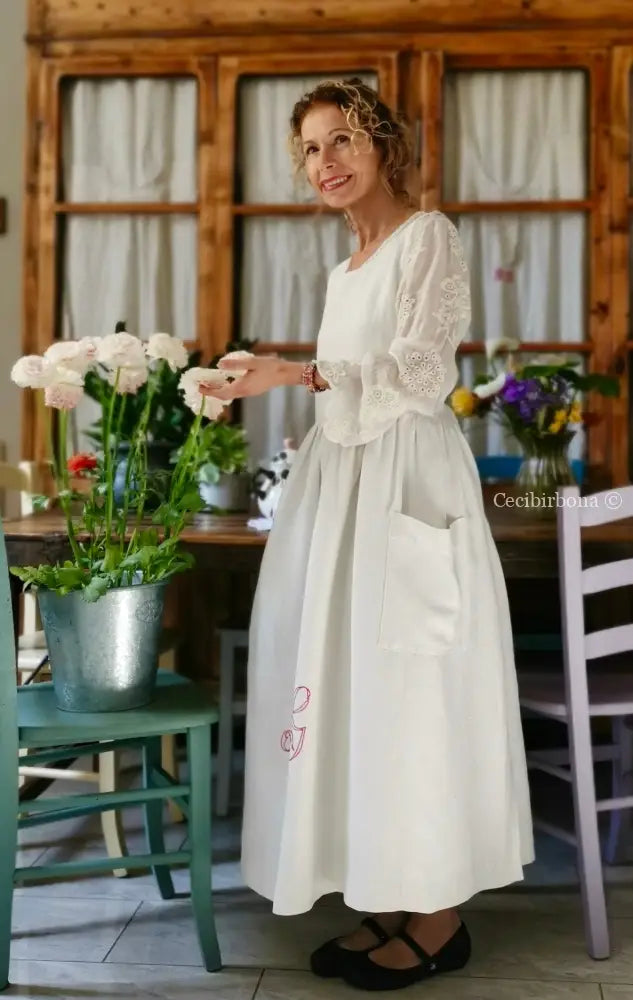 Grembiule in lino con monogramma rosso AG (Ref. 161) grembiule donna tessuti antichi