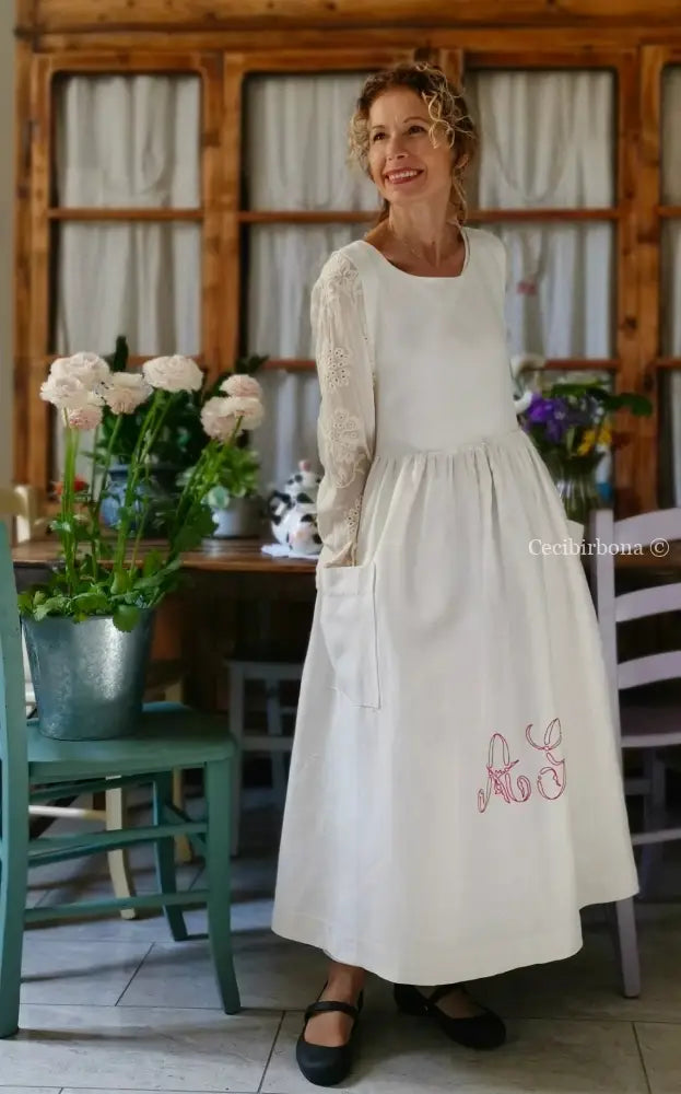 Grembiule in lino con monogramma rosso AG (Ref. 161) grembiule donna tessuti antichi