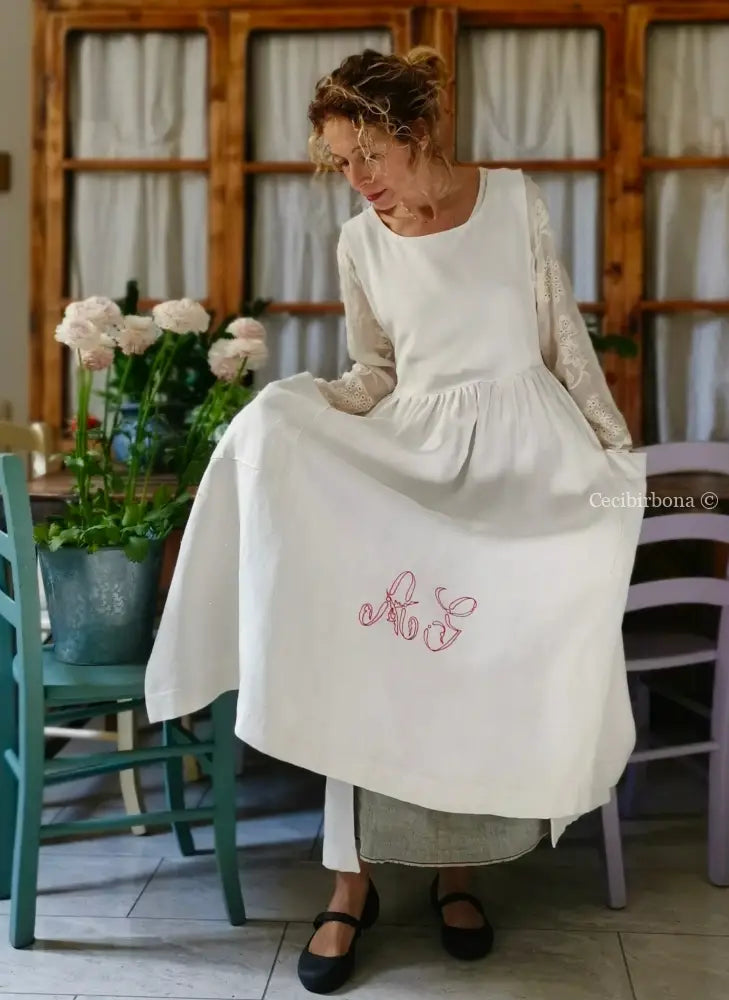 Grembiule in lino con monogramma rosso AG (Ref. 161) grembiule donna tessuti antichi