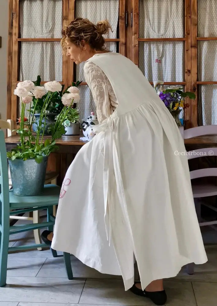 Grembiule in lino con monogramma rosso AG (Ref. 161) grembiule donna tessuti antichi