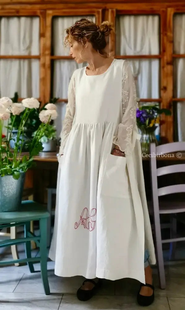 Grembiule in lino con monogramma rosso AG (Ref. 161) grembiule donna tessuti antichi