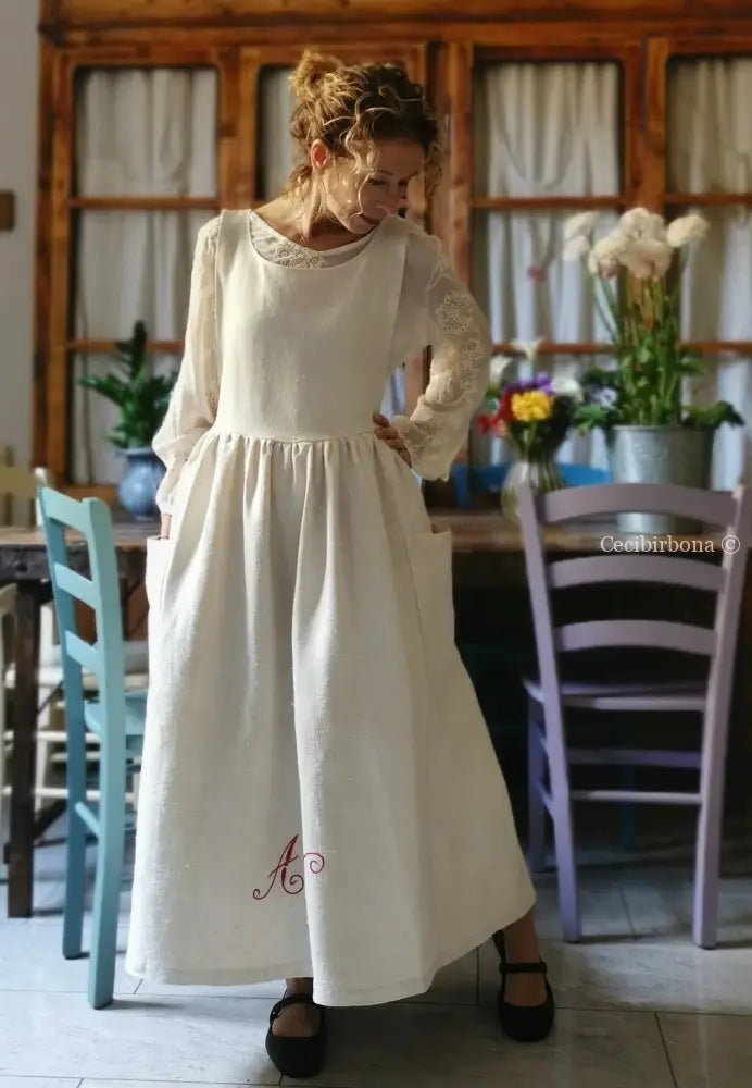 Grembiule in lino con monogramma rosso AN (Ref. 160) grembiule donna tessuti antichi