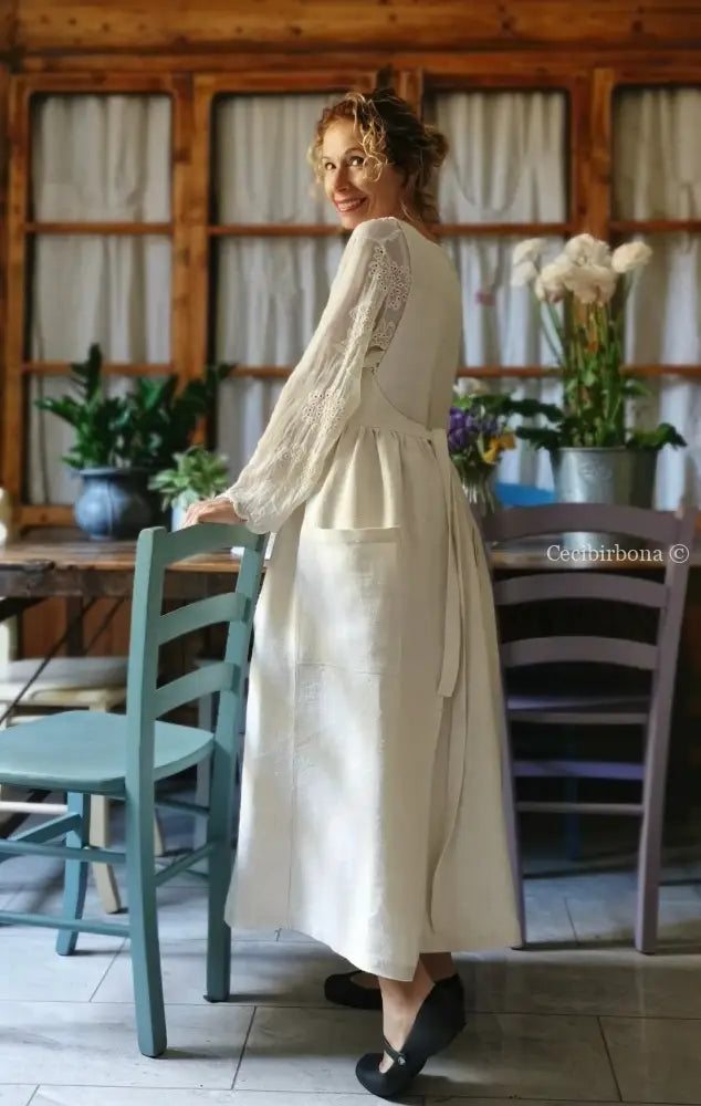 Grembiule in lino con monogramma rosso AN (Ref. 160) grembiule donna tessuti antichi