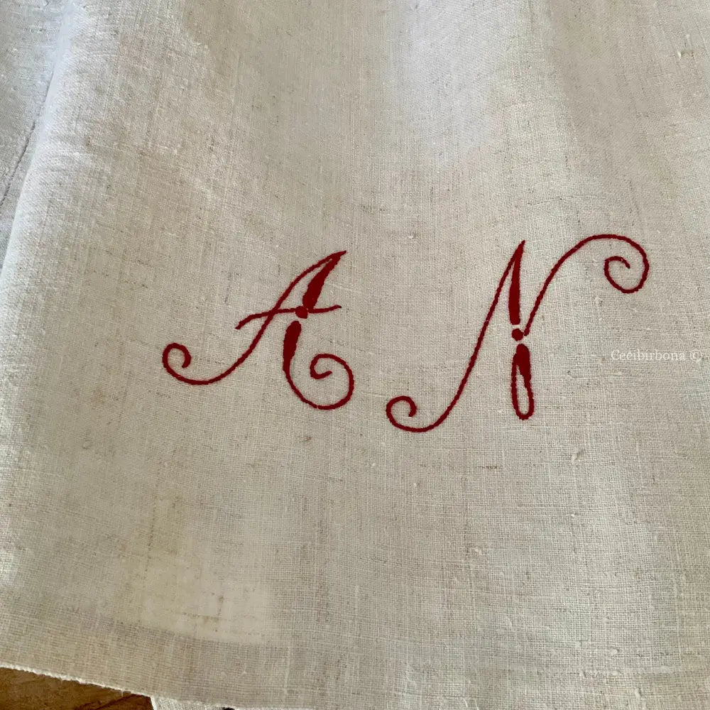 Grembiule in lino con monogramma rosso AN (Ref. 160) grembiule donna tessuti antichi