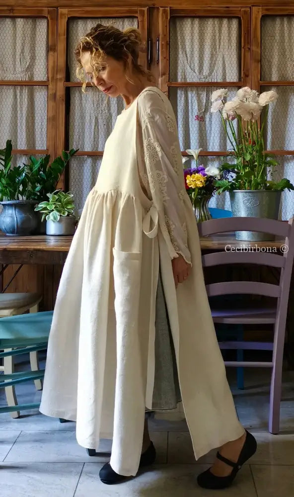 Grembiule in lino con monogramma rosso AN (Ref. 160) grembiule donna tessuti antichi