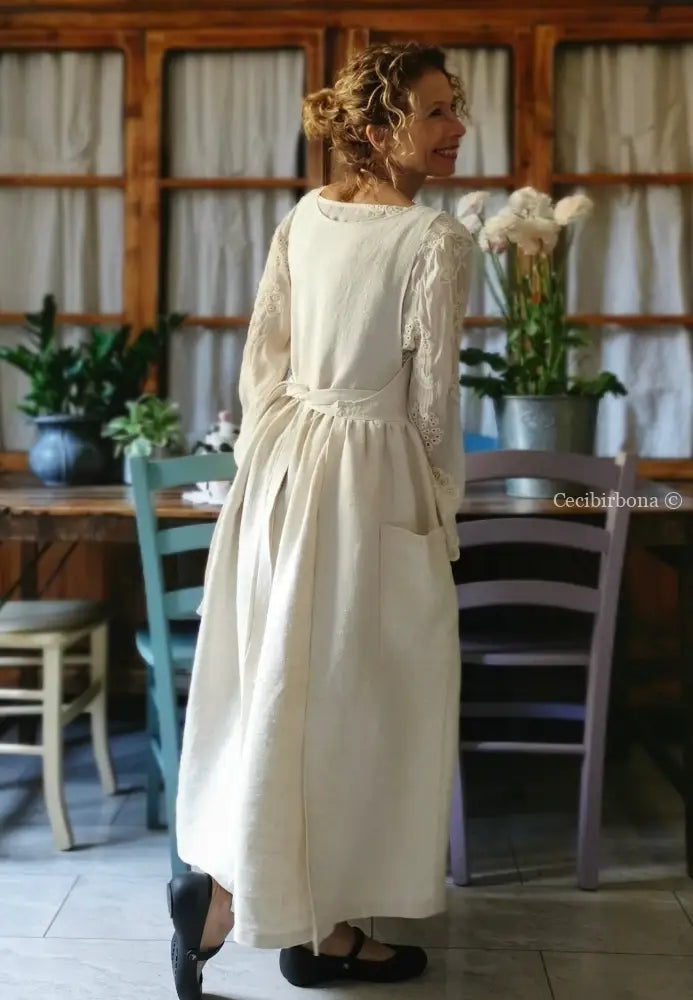 Grembiule in lino con monogramma rosso AN (Ref. 160) grembiule donna tessuti antichi