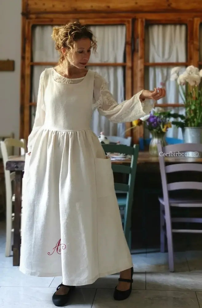 Grembiule in lino con monogramma rosso AN (Ref. 160) grembiule donna tessuti antichi