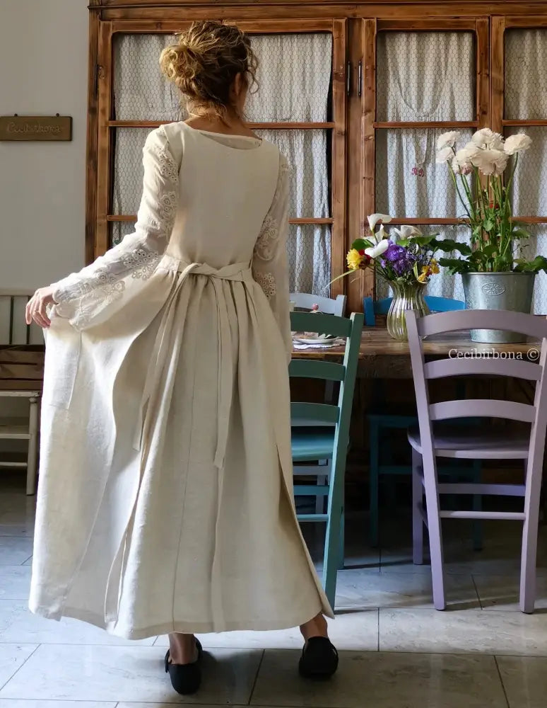 Grembiule in lino con monogramma rosso AN (Ref. 160) grembiule donna tessuti antichi