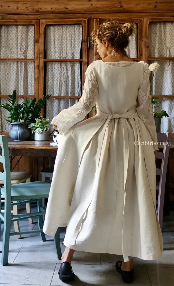 Grembiule in lino con monogramma rosso AN (Ref. 160) grembiule donna tessuti antichi