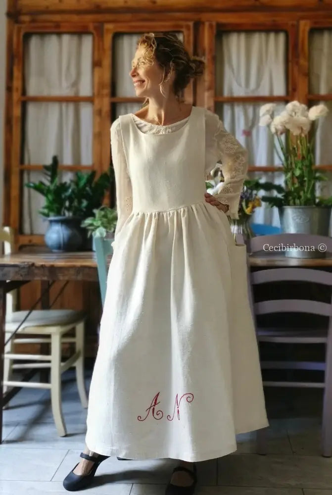 Grembiule in lino con monogramma rosso AN (Ref. 160) grembiule donna tessuti antichi