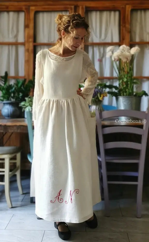 Grembiule in lino con monogramma rosso AN (Ref. 160) grembiule donna tessuti antichi