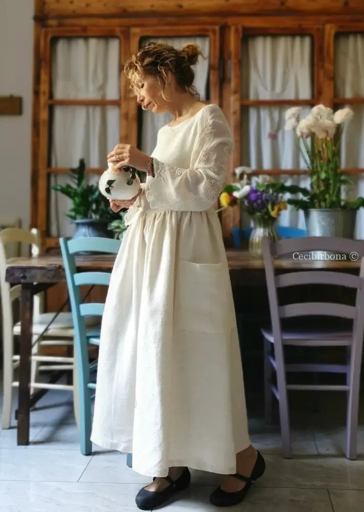 Grembiule in lino con monogramma rosso AN (Ref. 160) grembiule donna tessuti antichi