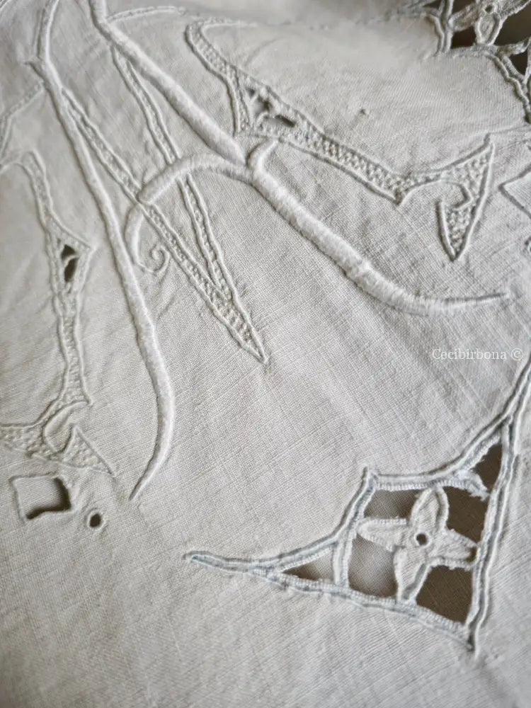 Grembiule in lino con sfilatura e monogramma AM (Ref. 474) grembiule donna tessuti antichi