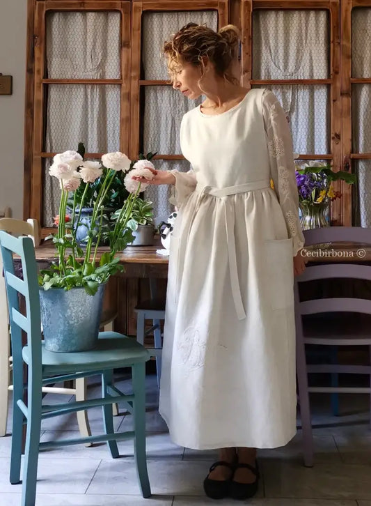 Grembiule in lino e canapa con monogramma BF (Ref. 162) grembiule donna tessuti antichi