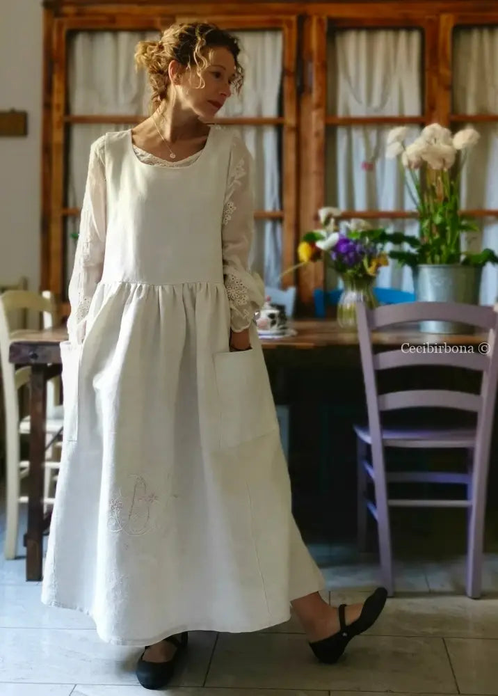 Grembiule in lino e canapa con monogramma BF (Ref. 162) grembiule donna tessuti antichi