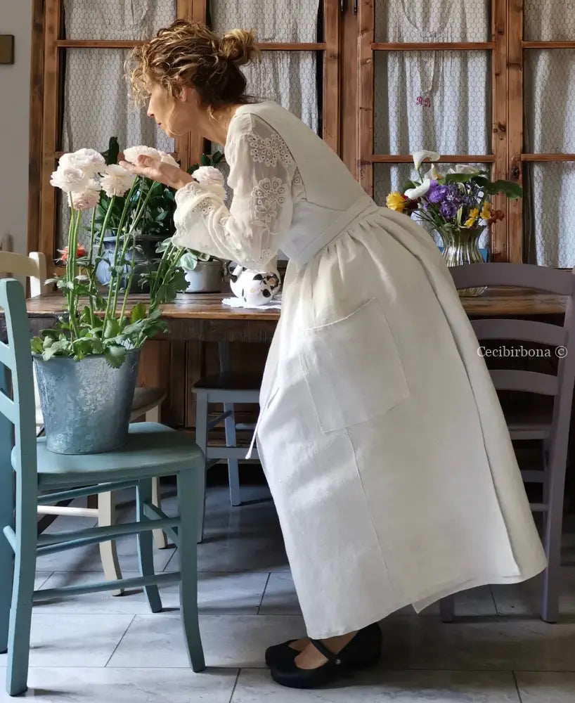 Grembiule in lino e canapa con monogramma BF (Ref. 162) grembiule donna tessuti antichi