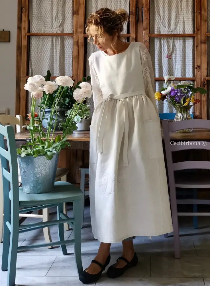 Grembiule in lino e canapa con monogramma BF (Ref. 162) grembiule donna tessuti antichi