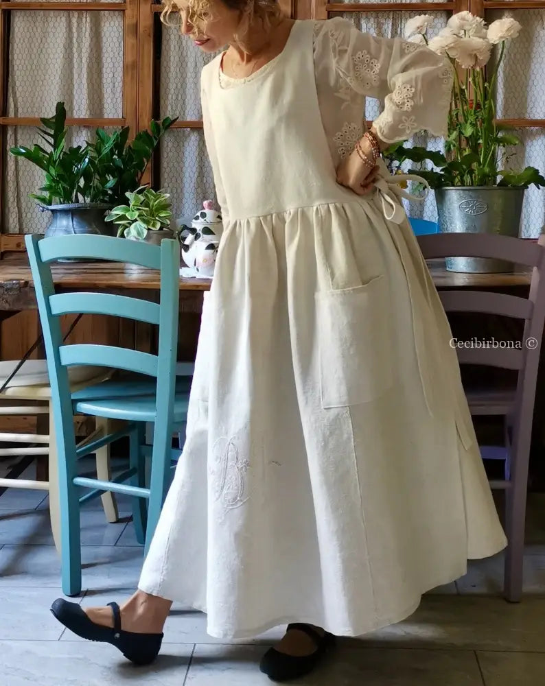 Grembiule in lino e canapa con monogramma BF (Ref. 162) grembiule donna tessuti antichi