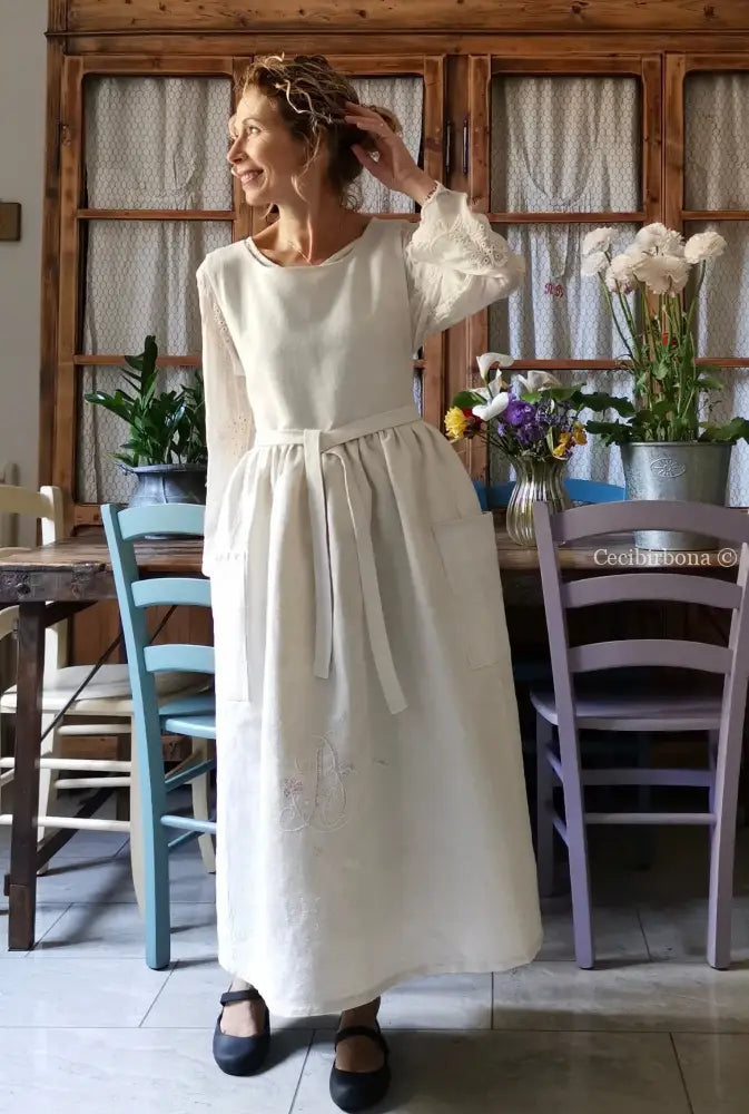 Grembiule in lino e canapa con monogramma BF (Ref. 162) grembiule donna tessuti antichi