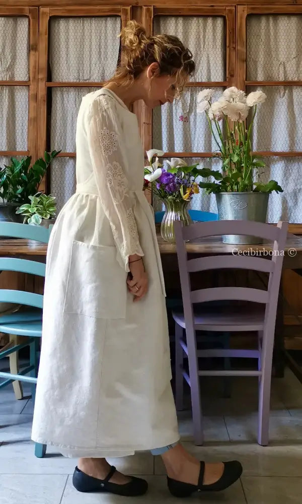 Grembiule in lino e canapa con monogramma BF (Ref. 162) grembiule donna tessuti antichi