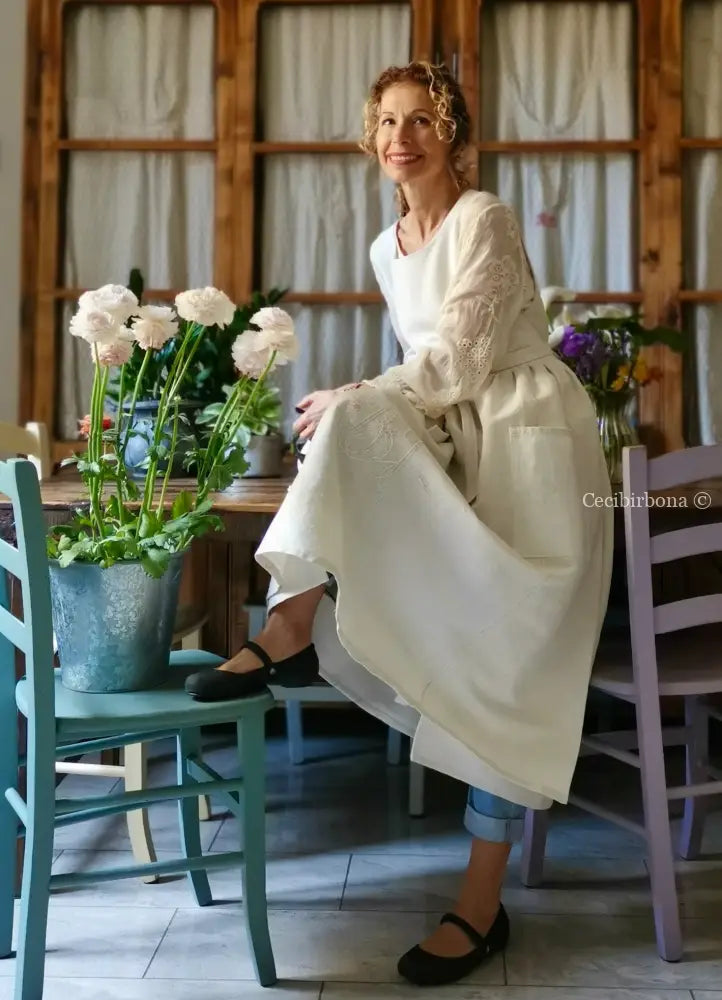 Grembiule in lino e canapa con monogramma BF (Ref. 162) grembiule donna tessuti antichi