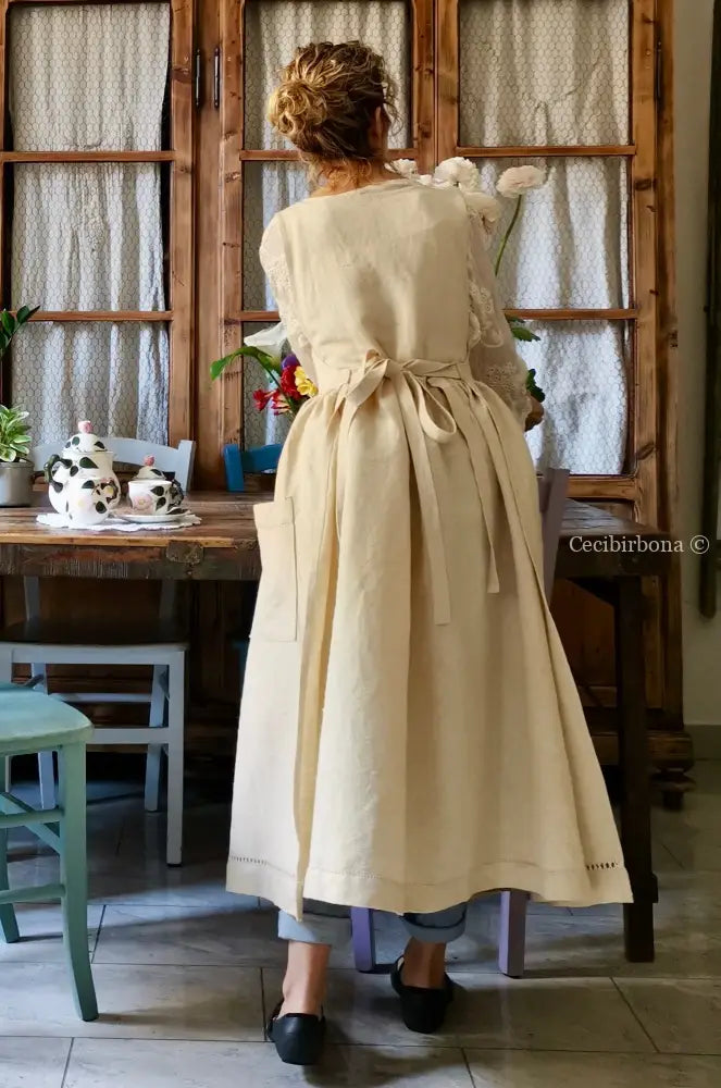 Grembiule in lino e canapa con sfilatura (Ref. 159) grembiule donna tessuti antichi