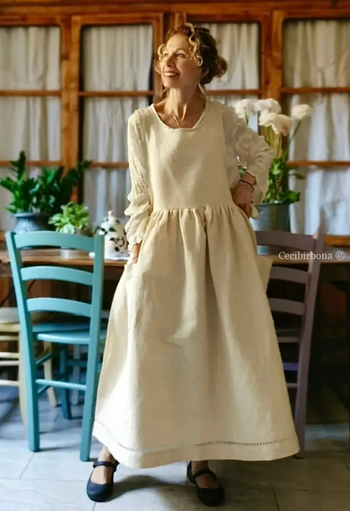 Grembiule in lino e canapa con sfilatura (Ref. 159) grembiule donna tessuti antichi