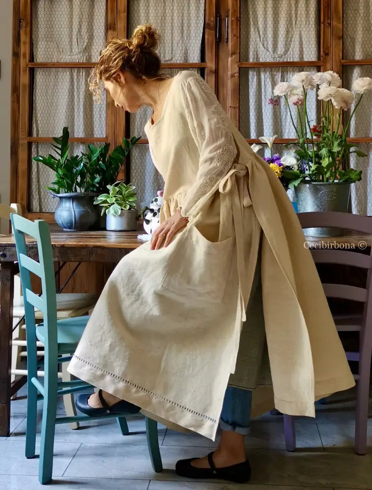 Grembiule in lino e canapa con sfilatura (Ref. 159) grembiule donna tessuti antichi