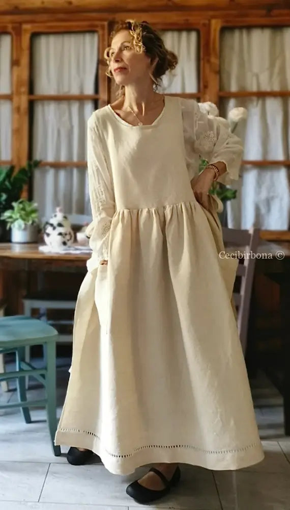 Grembiule in lino e canapa con sfilatura (Ref. 159) grembiule donna tessuti antichi