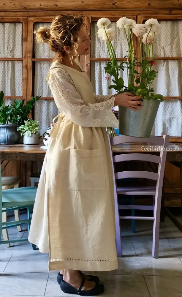 Grembiule in lino e canapa con sfilatura (Ref. 159) grembiule donna tessuti antichi