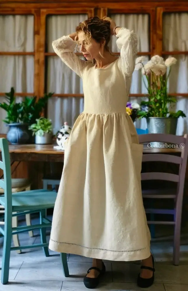 Grembiule in lino e canapa con sfilatura (Ref. 159) grembiule donna tessuti antichi