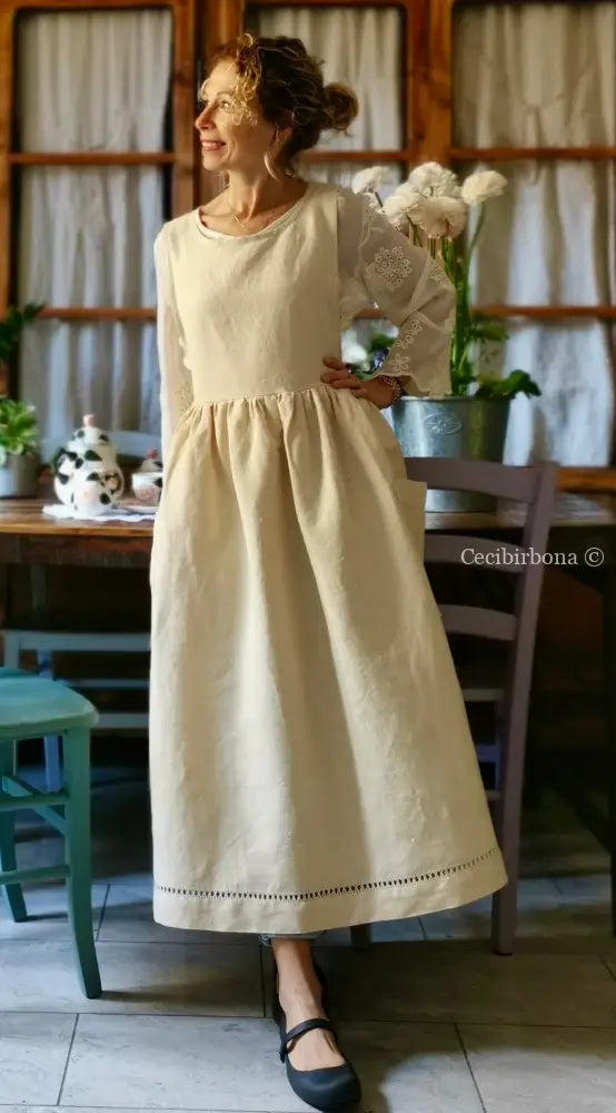 Grembiule in lino e canapa con sfilatura (Ref. 159) grembiule donna tessuti antichi