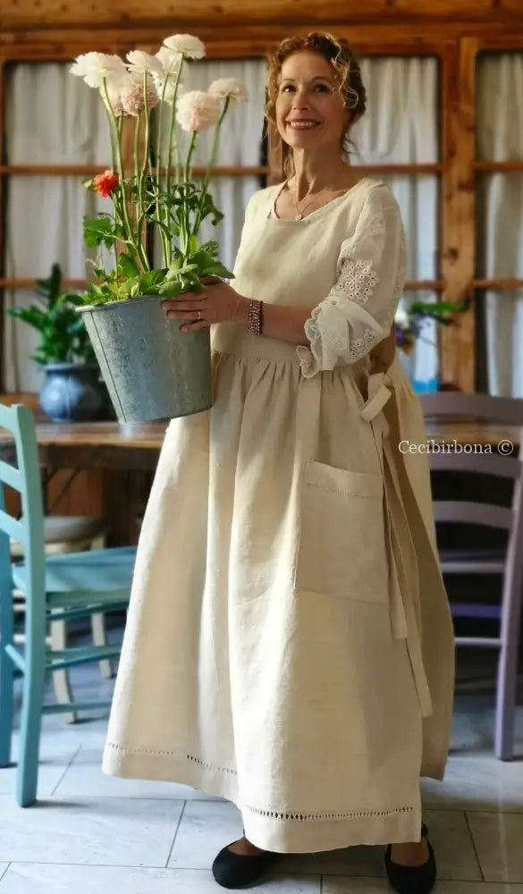 Grembiule in lino e canapa con sfilatura (Ref. 159) grembiule donna tessuti antichi