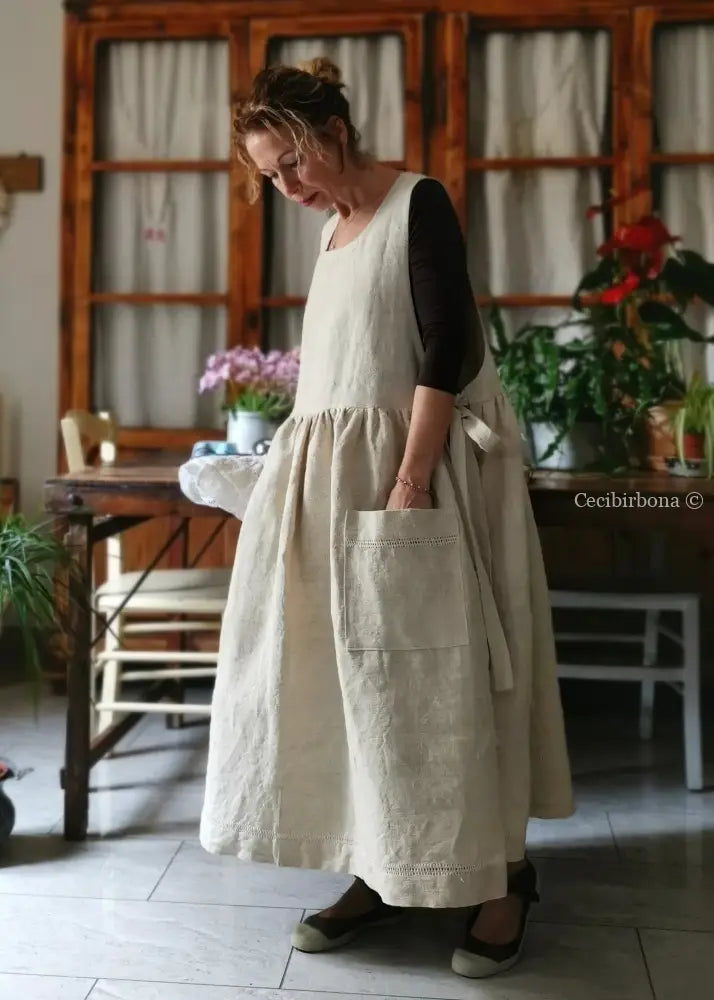 Grembiule in lino e canapa con sfilatura (Ref. 498) grembiule donna tessuti antichi