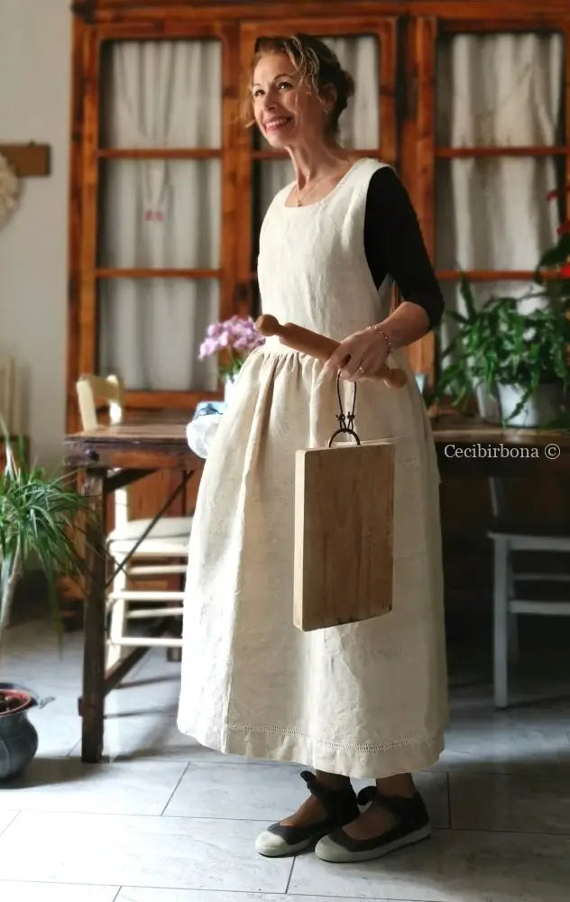 Grembiule in lino e canapa con sfilatura (Ref. 498) grembiule donna tessuti antichi