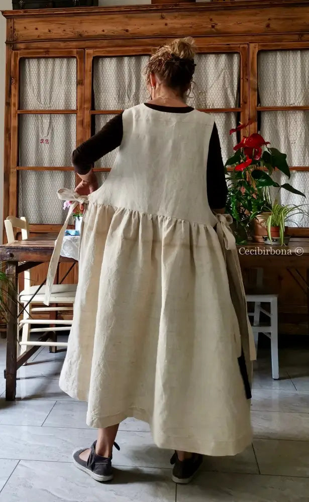 Grembiule in lino e canapa con sfilatura (Ref. 498) grembiule donna tessuti antichi