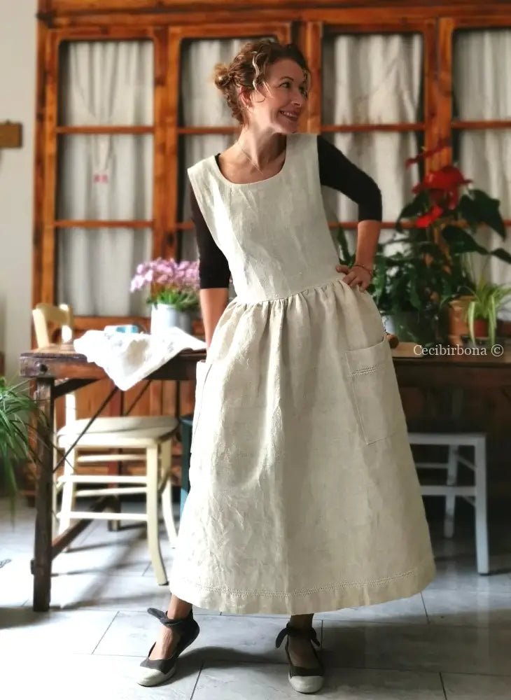 Grembiule in lino e canapa con sfilatura (Ref. 498) grembiule donna tessuti antichi