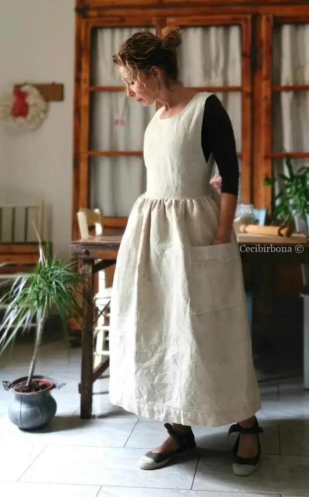 Grembiule in lino e canapa con sfilatura (Ref. 498) grembiule donna tessuti antichi