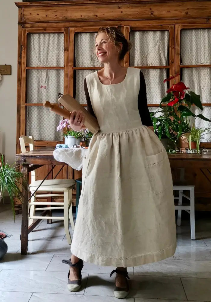 Grembiule in lino e canapa con sfilatura (Ref. 498) grembiule donna tessuti antichi